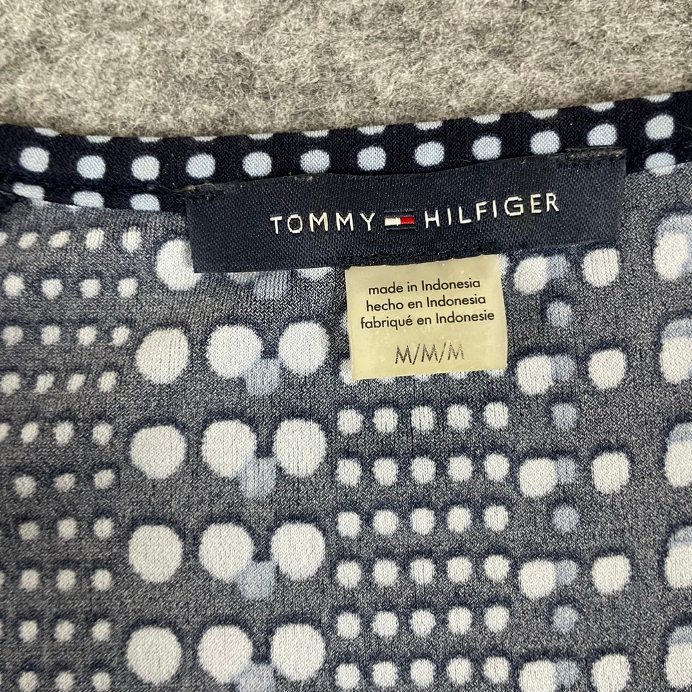 Tommy Hilfiger Womens Medium Navy White Dot Stretch Short Sleeve Top - Picture 3 of 10